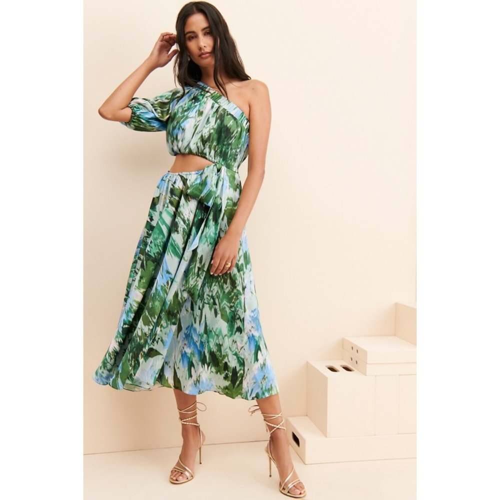 Monique Lhuillier One Shoulder Cutout Maxi Dress  Size‎ 10